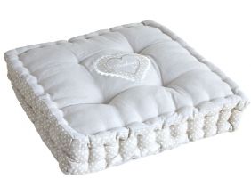 Coussin coeur gris en coton et lin