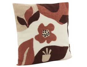 Coussin en coton brodé motifs floraux camaieu Terracotta