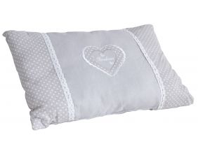 Coussin en coton et lin gris avec coeur
