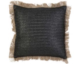 Coussin à franges en raphia 40 cm (Noir)