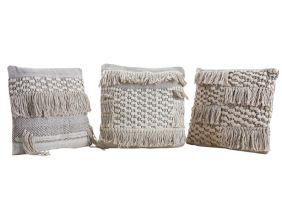 Coussins en coton à franges gris et blancs (lot de 3)