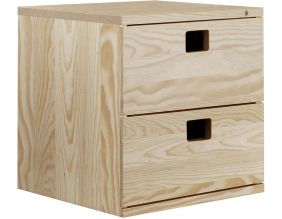 Cube de rangement en pin massif Dinamic (2 tiroirs)