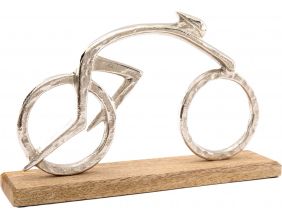 Cycliste en aluminium sur socle en bois de manguier 31 x 19 cm