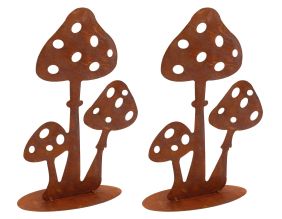 Décor champignons sur pied en métal vieilli (Lot de 2)