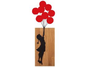 Décoration murale en bois et métal Walnut (Fille avec ballons rouges)