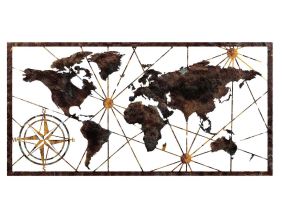 Décoration murale en bois et métal World Map