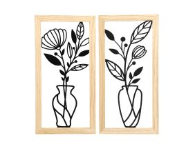 Décoration murale fleur en bois et métal (Lot de 2)