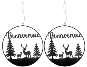 Décoration murale métal et bois Bienvenue (Lot de 2)