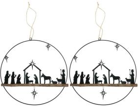 Décoration murale métal et bois Crèche de noel (Lot de 2)