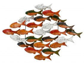 Banc de poissons multicolores en albasia et métal
