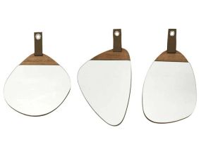 Décoration murale set de 3 miroirs style barbier en bois et anse en polyuréthane