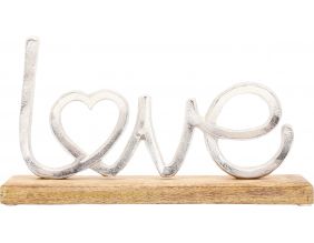 Décoration à poser en aluminium et bois de manguier 32 x 19 cm (Love)
