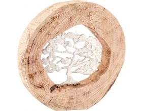 Décoration à poser bois de manguier et aluminium Arbre de vie 34 cm