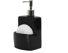 Distibuteur de savon en grès avec porte-éponge intégré (Noir)