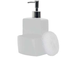 Distibuteur de savon en grès avec porte-éponge intégré (Blanc)
