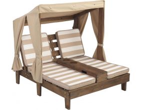 Double Chaise longue enfant avec porte-gobelets (Blanc et beige)