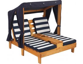 Double Chaise longue enfant avec porte-gobelets (Blanc et bleu)