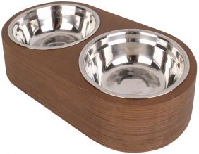 Double gamelle chien et chat bois foncé (Taille 1)
