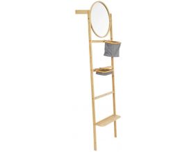 Echelle en bambou avec miroir et paniers de rangements intégrés