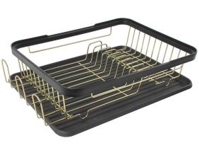 Egouttoir à vaisselle avec plateau noir et doré en métal