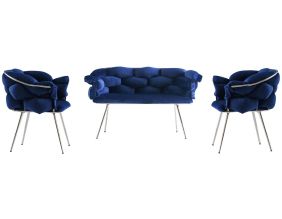 Ensemble canapé et fauteuils Balon (Bleu navy et chrome)