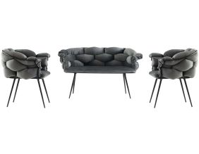 Ensemble canapé et fauteuils Balon (Gris foncé et noir)