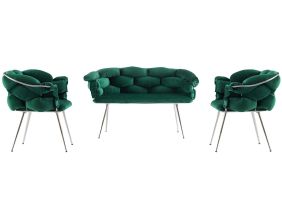 Ensemble canapé et fauteuils Balon (Vert et chrome)