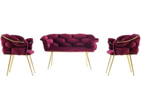 Ensemble canapé et fauteuils Balon (Prune et doré)