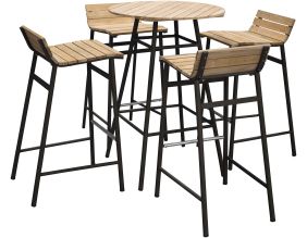 Ensemble de jardin table haute et 4 tabourets en alu et acacia Mexico