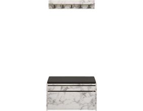 Ensemble meuble d'entrée et étagère avec patères Boby (Blanc marbré)