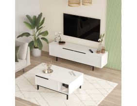 Ensemble meuble TV et table basse en aggloméré et métal Tilly (Blanc)