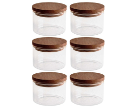 Ensemble pots en verre avec couvercle bois (6 pots ronds - Doria)