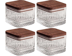 Ensemble pots en verre avec couvercle bois (4 pots carrés - Bella)