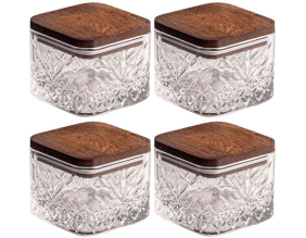 Ensemble pots en verre avec couvercle bois (4 pots carrés - Milla)