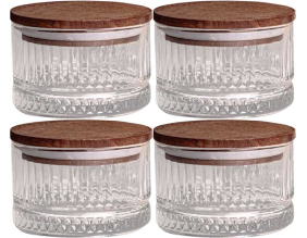 Ensemble pots en verre avec couvercle bois (4 pots ronds - Bella)