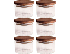 Ensemble pots en verre avec couvercle bois (6 pots ronds - Liny)