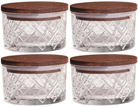 Ensemble pots en verre avec couvercle bois (4 pots ronds - Milla)