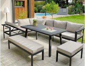 Ensemble repas de jardin 9 places en aluminium Antalya (Noir)
