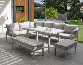 Ensemble repas de jardin 9 places en aluminium Antalya (Gris)