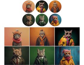 Ensemble sets de table en vinyle 40 x 30 cm et dessous de verre Funny cats (Lot de 6 sets de table et de 6 dessous de verre motifs assortis)