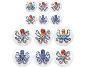Ensemble sets de table en vinyle 38 cm et dessous de verre Octopus (Lot de 6 sets de table et de 6 dessous de verre motifs assortis)
