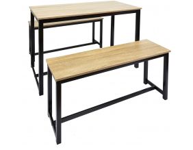 Ensemble table et bancs en bois et métal Chelsea