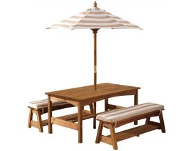 Ensemble table et bancs d'extérieur avec parasol enfant (Coloris 2)