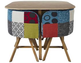 Ensemble table carrée et 4 chaises encastrables Patchwork (Multicolore)