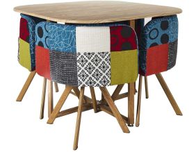 Ensemble table carrée et 4 chaises encastrables Patchwork (Multicolore)