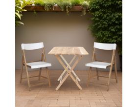 Ensemble table et chaises de jardin pliante en teck FSC (Blanc)