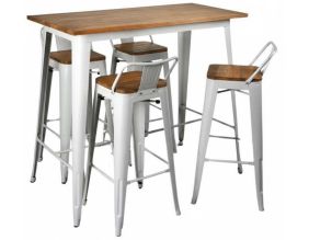 Ensemble table haute et tabourets métal industriel (Blanc)