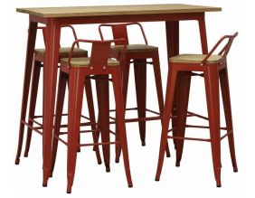 Ensemble table haute et tabourets métal industriel (Rouge)