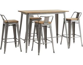 Ensemble table haute et tabourets métal industriel (Métal brossé)