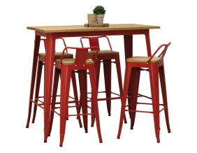 Ensemble table haute et tabourets métal industriel (Rouge)